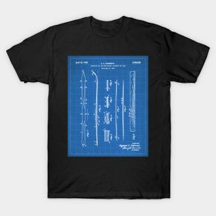 Skiing Skis Patent - Skier Ski Lodge Chalet Art - Blueprint T-Shirt